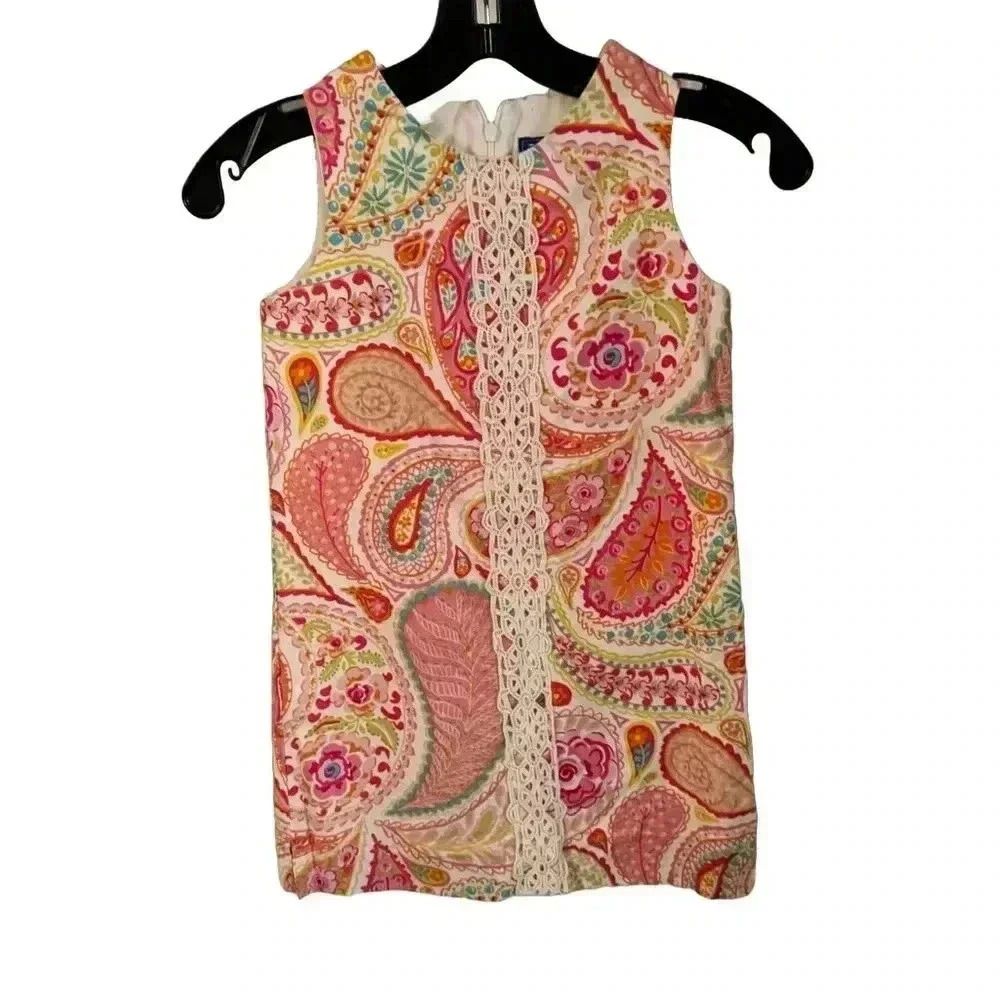 J. Bailey “Liza B Dress” in Paisley Print, lace accents Size 7